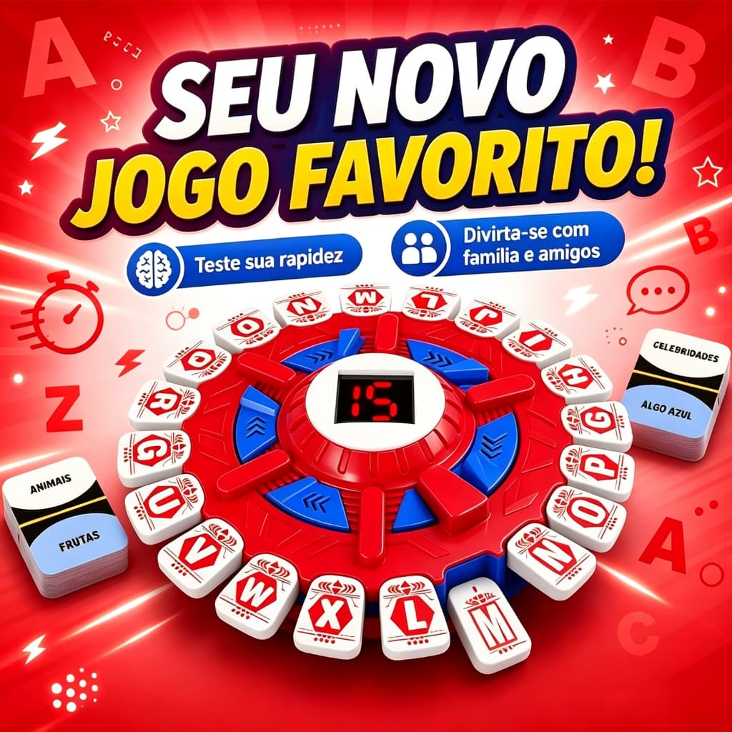 Stop trava letras com temporizador português, para 2 a 6 pessoas, Jogo de tabuleiro infantil família palavras