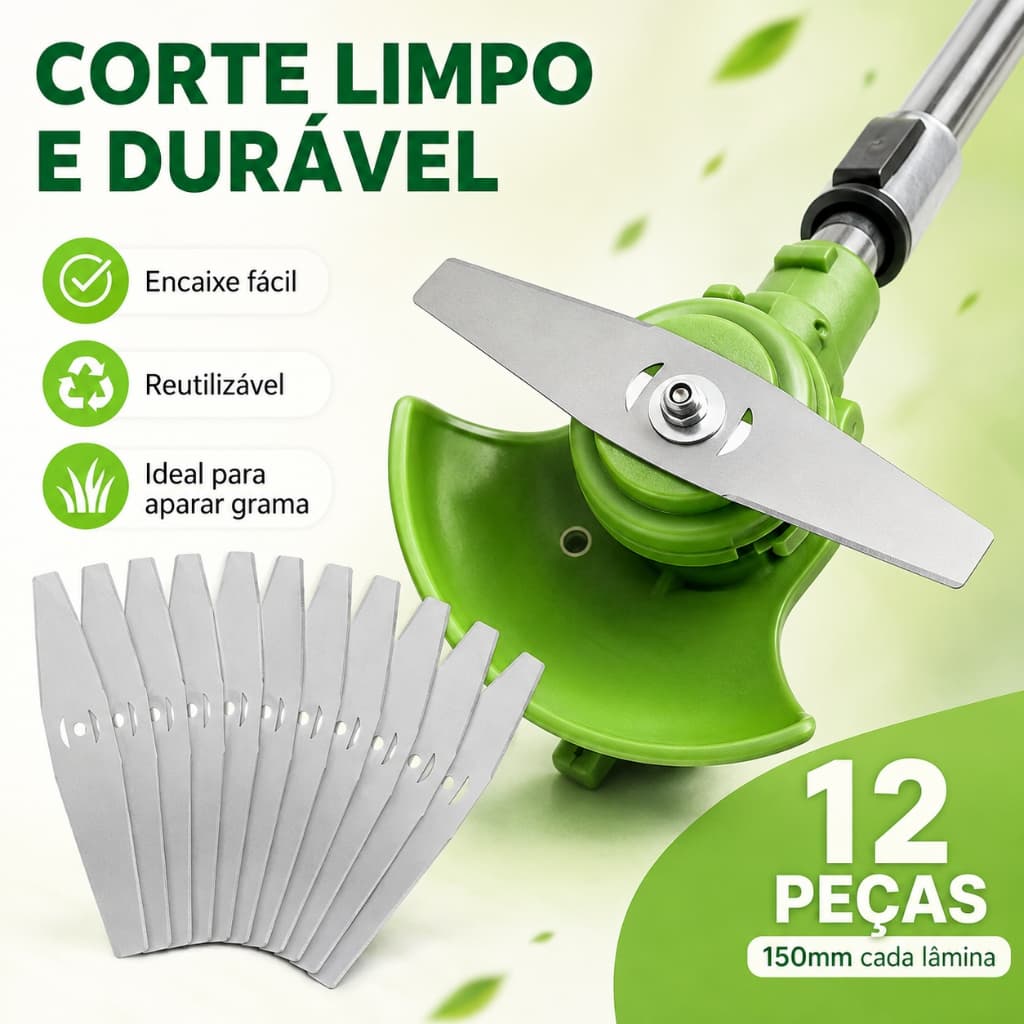 Kit 12 Lâminas de Reposição para Cortador de Grama Aparador Capinador e Roçadeira