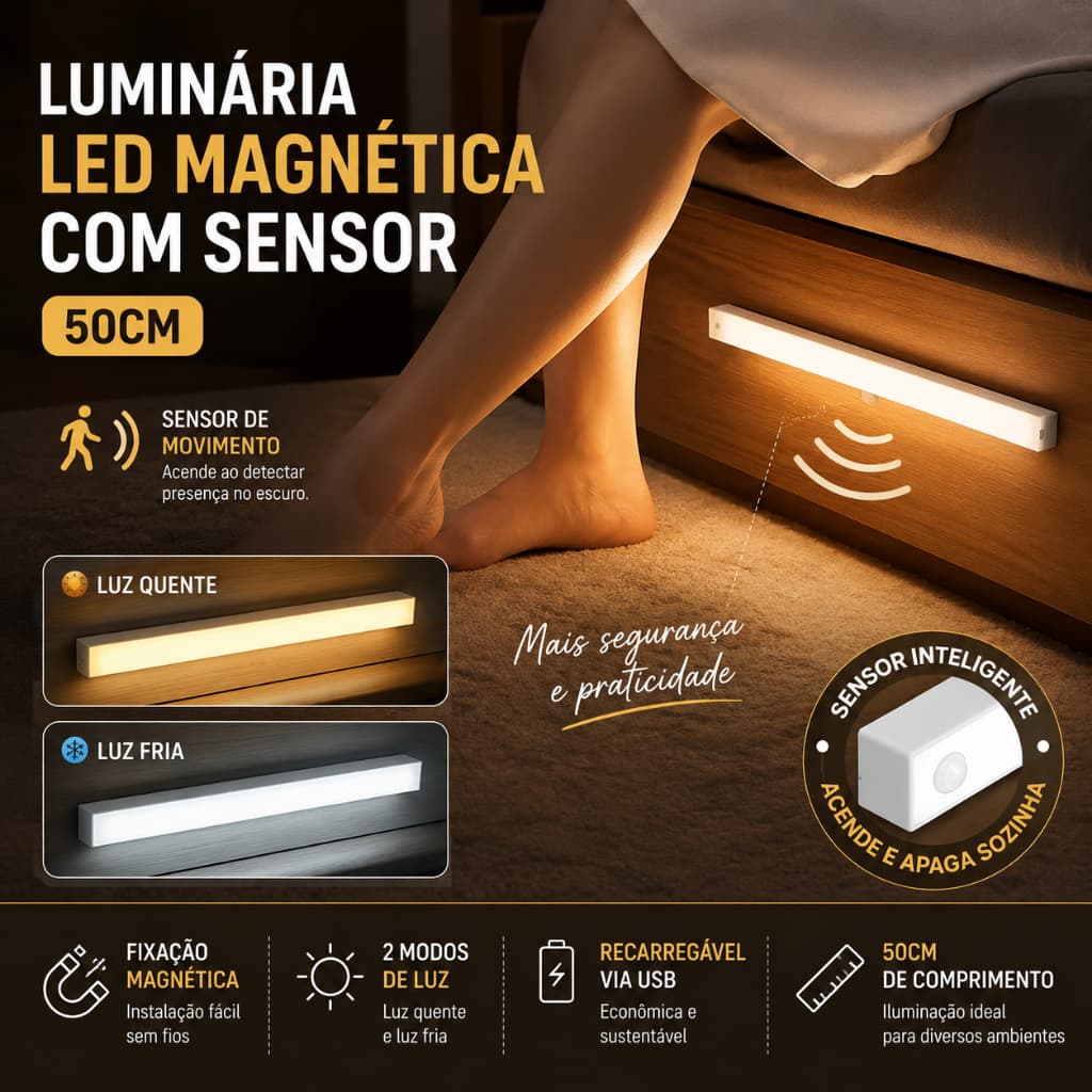 Smart Ultra LED Smart Light with Wireless Motion sensor and USB Rechargeable Thin Bar 50/60cm