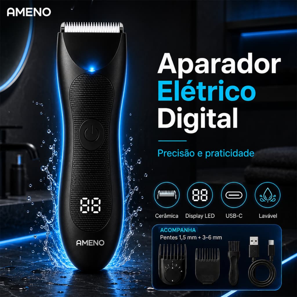 AMENO Máquina De Cortar Cabelo Barbeador Eletrico Kit Aparador De Pelos Peito Shaver Depilado Masculino IPX7