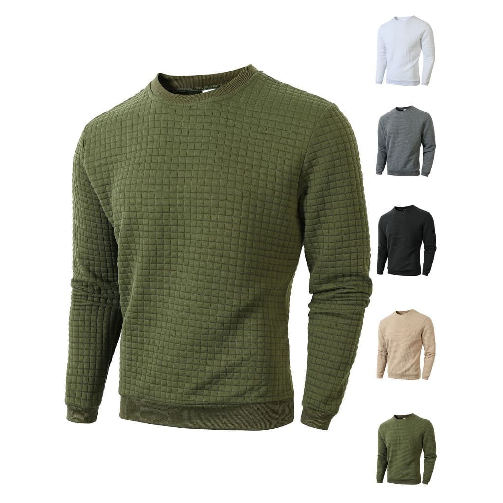 Outono inverno novo estilo moletom masculino comércio exterior fino ajuste em torno do pescoço manga longa xadrez único