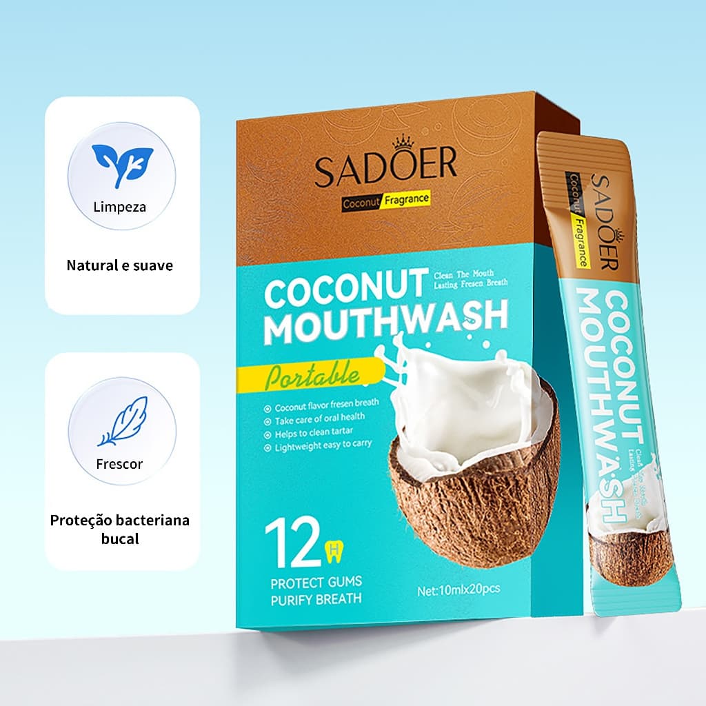 Enxaguante Bucal Coco Sadoer 20 Sachês - Hálito Fresco Sem Álcool!