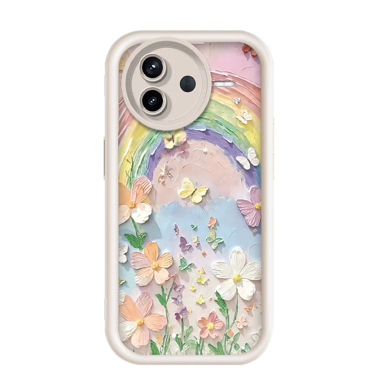 Para Xiaomi Poco F7 Pro/Redmi K80 , Pintura A Óleo 3d Arco-Íris Flor Borboleta Estética Caso De Telefone