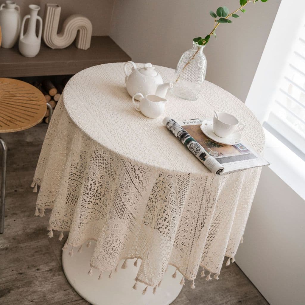 Toalha De Mesa De Renda Branca Com design Aberto Em Estilo Francês ; Adequado Para Jantares , Festas De Chá E Outras Oca