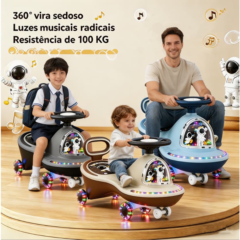 Carrinho Rolimã Super Car Passeio Infantil Com Led Suporta 110kg Que Gira 360° Menino Menina Andador