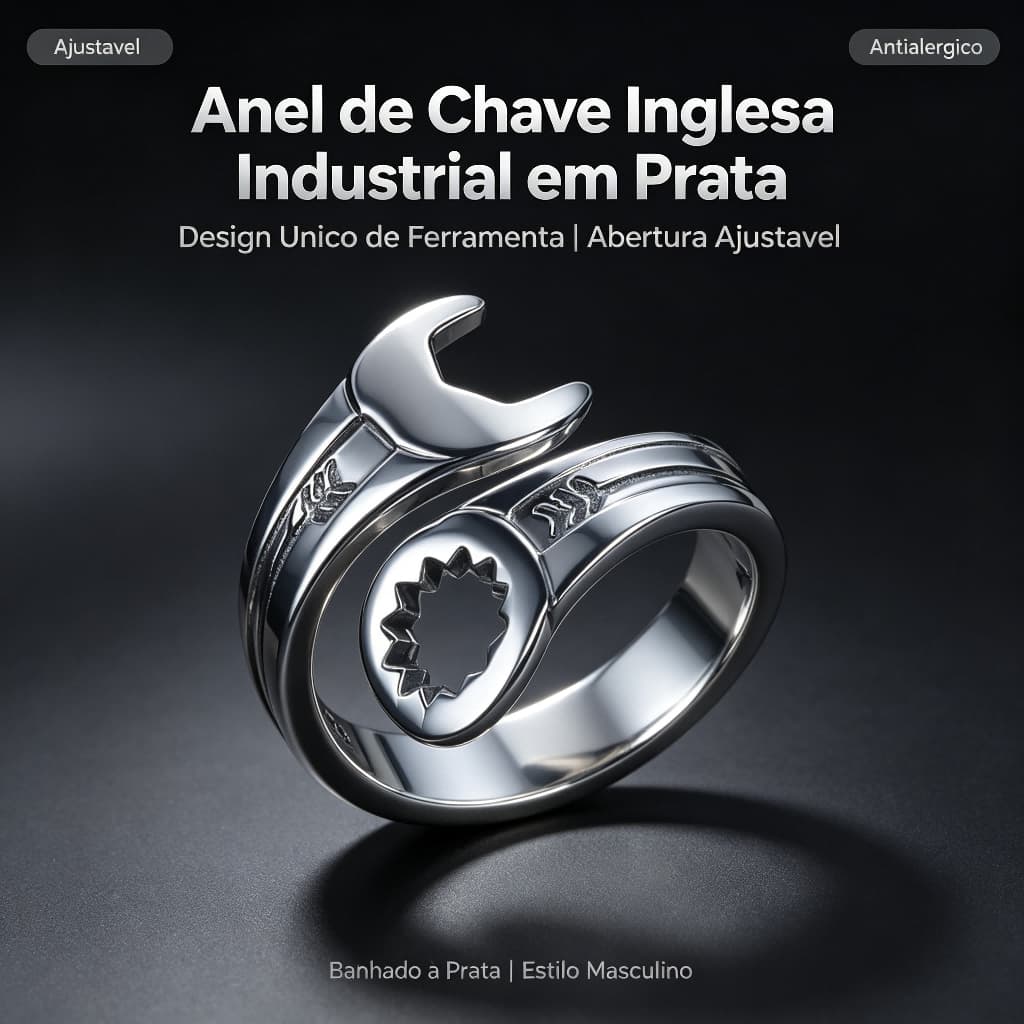 Anel Chave Inglesa Industrial Banhado a Prata Mecanico Ferramenta Ajustável