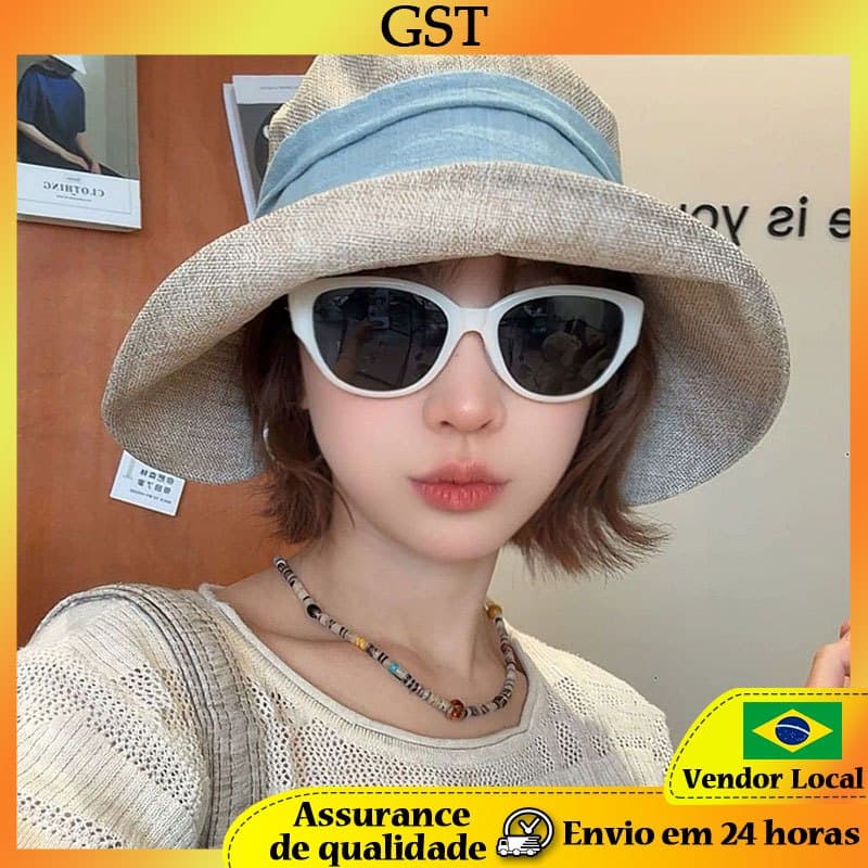 G GST estilo japonês algodão linho Curling borda balde chapéu feminino primavera verão protetor solar chapéu de sol dobr