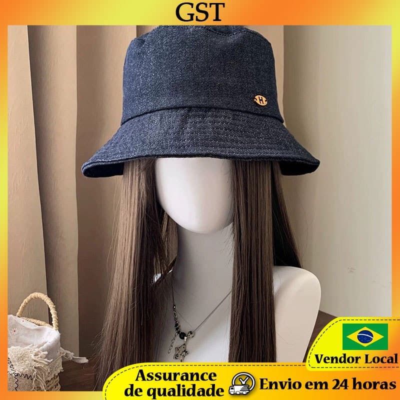 G GST Estilo Japonês Etiqueta Dourada Retro Denim Balde Chapéu Feminino Rosto Pequeno Guarda-sol Chapéu Protetor Solar