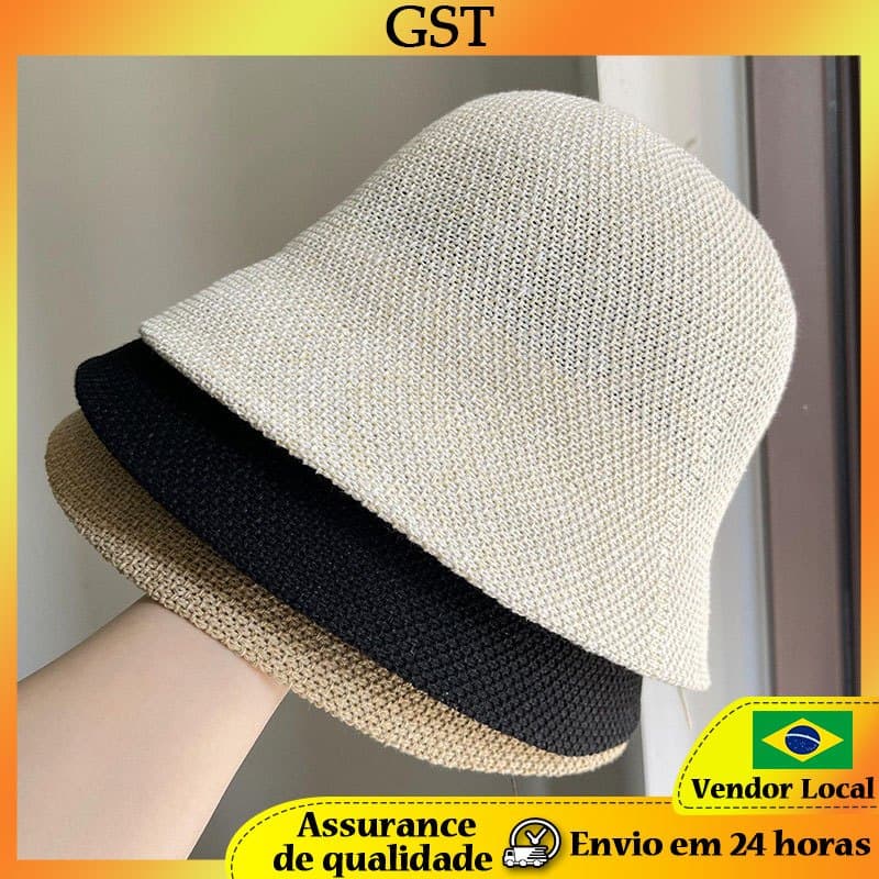 G GST estilo japonês primavera verão leve frente longa volta curto tecido balde chapéu feminino Retro All-Match pequeno