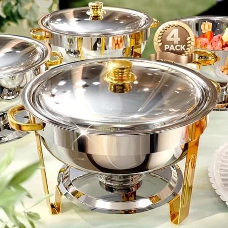 Rechaud Inox Redondo 6 Litros Banho Maria Aquecedor Alimento aço inox litros Aço Inox6 vivao