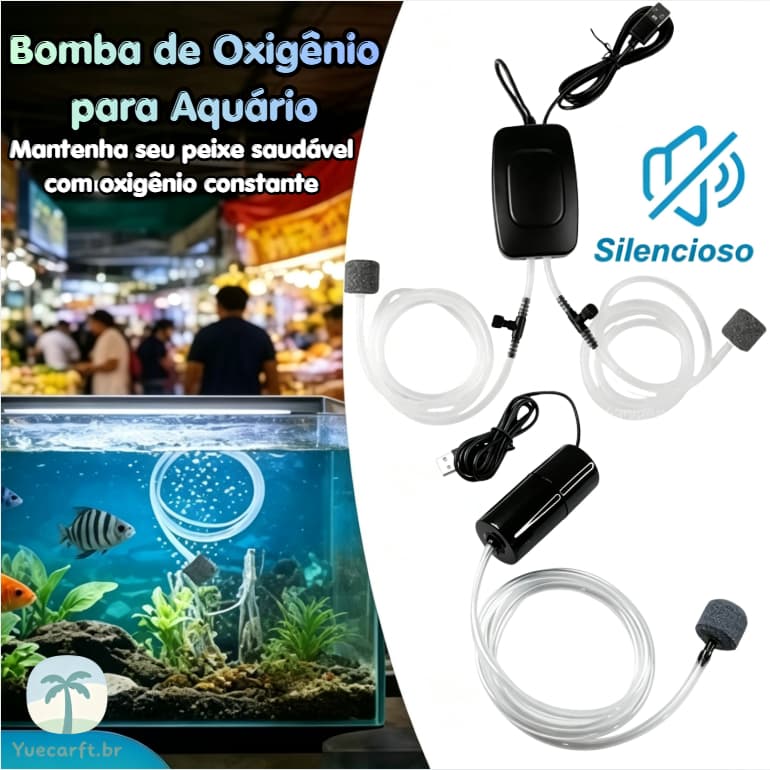 Bomba Aeradora USB Ultra Silenciosa Mini Oxigênio para Aquário Doméstico e Pesca