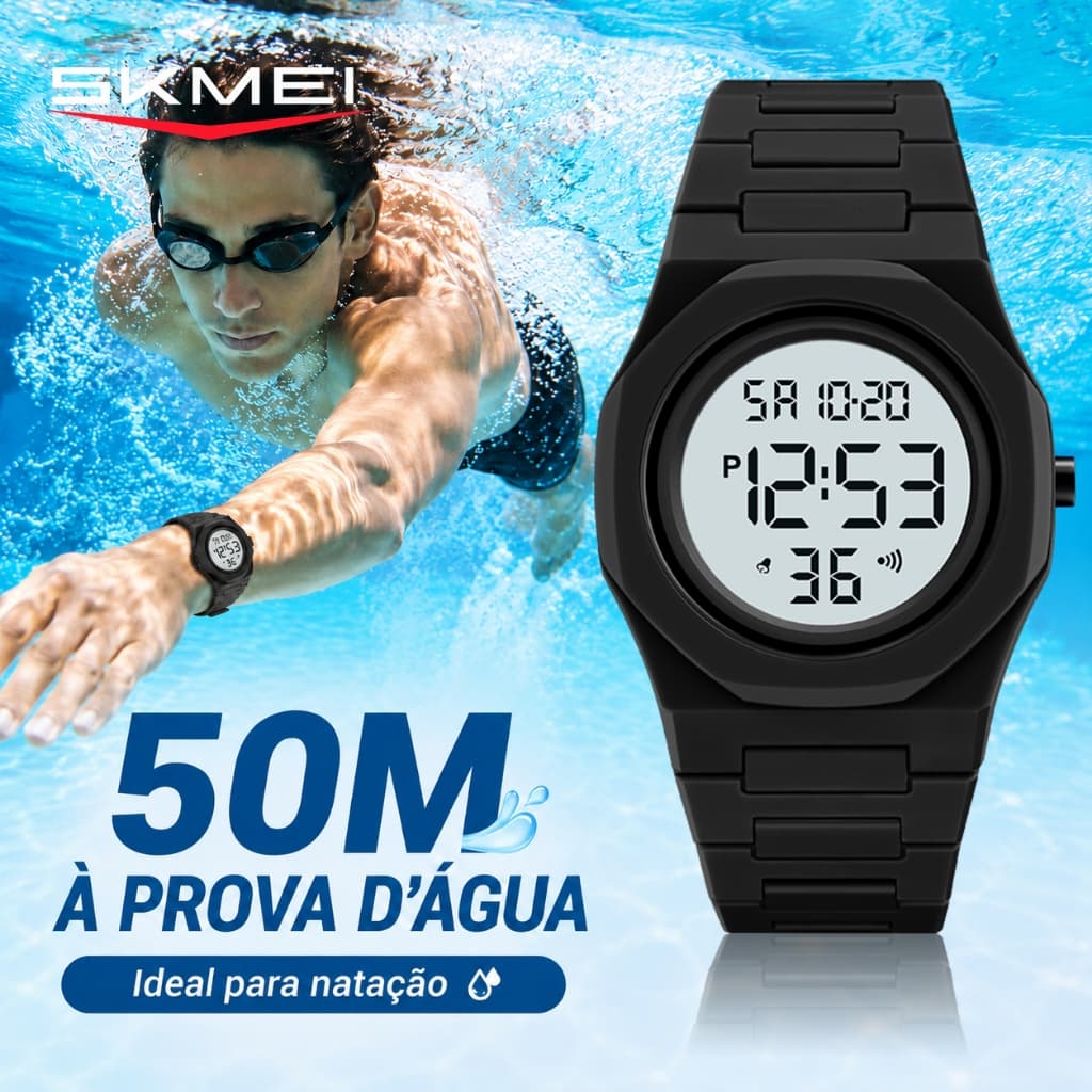 SKMEI Relógio Masculino Digital Esportivo com Cronômetro Alarme e Luz de Fundo Multifuncional