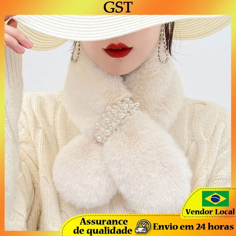 Menina cachecol inverno comprimento médio moda All-Match pérola cachecol japonês peludo macio quente cachecol