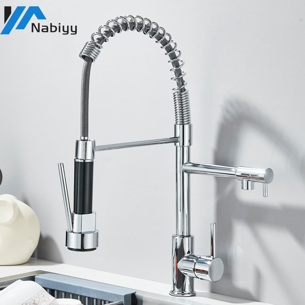 Torneira De Cozinha Gourmet Alça Única Com Extensor De Spray Tubo De Água Flexível Superior Banhado