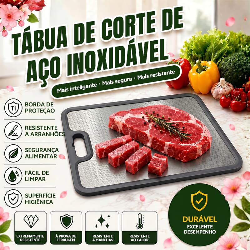 Tábua de Corte em Aço Inoxidável + PP com Cabo Durável Perfeita Para Cortar Carne Rápida de Limpar