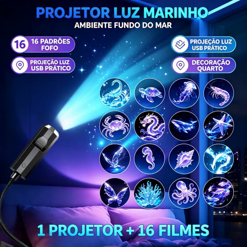 17 Peças Projetor USB para Teto de Sala Baground, Ocean Animal Padrão Temas