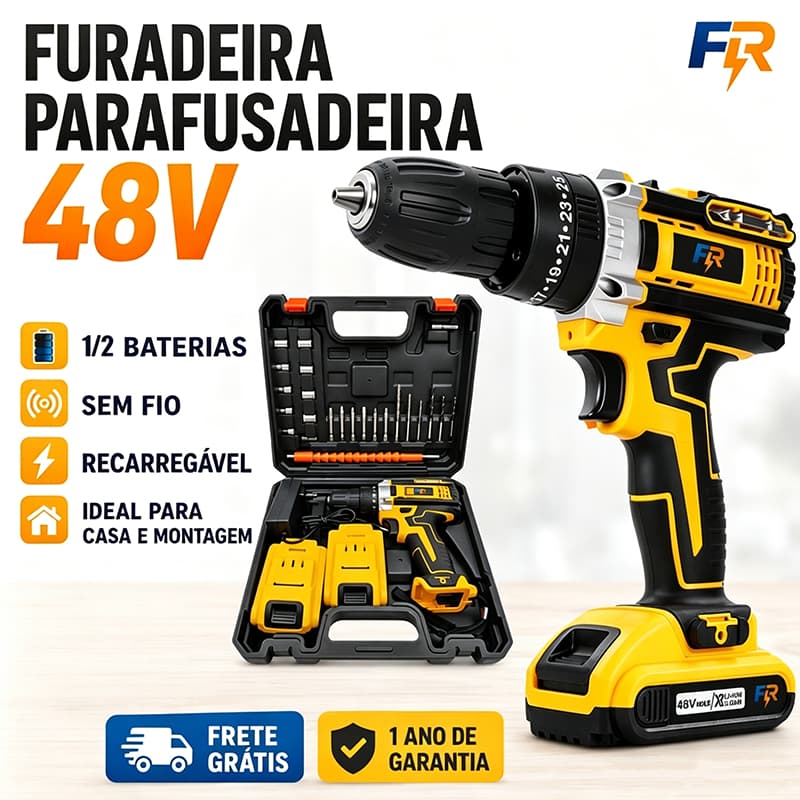 Chave de fenda de impacto sem fio 48V Bateria 3 funções Kit completo de acessórios