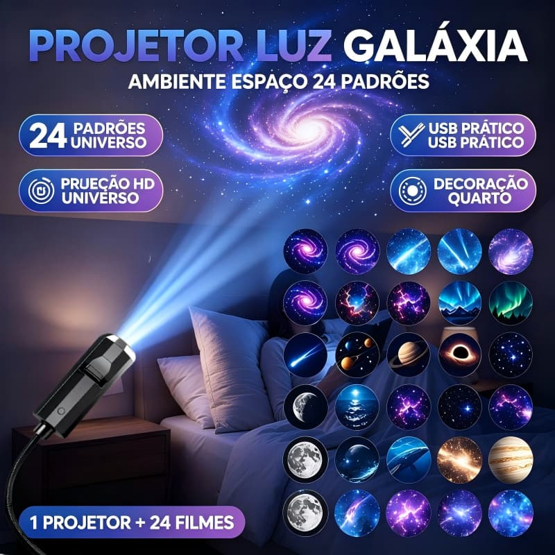 Projetor Céu Estrelado Planeta USB | Luz Noturna de Atmosfera para Decoração de Teto e Quarto