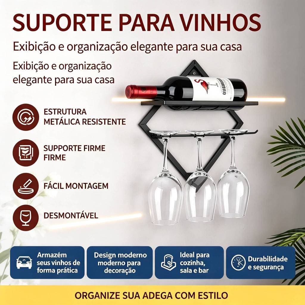 Rack de vinho montado na parede, armazenamento de vinho, decoração de exibição de garrafa de vinho doméstica Rack de vin