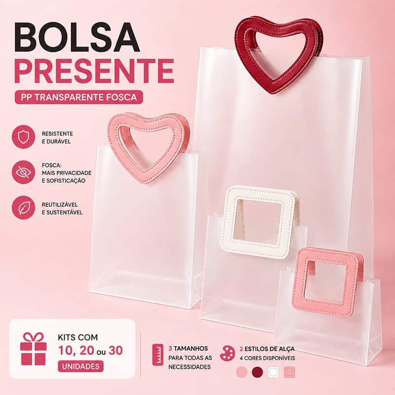 Sacola Lembrancinha Fosca Impermeável 10/20/30 PCS Alça Couro Coração Quadrada Para Presente