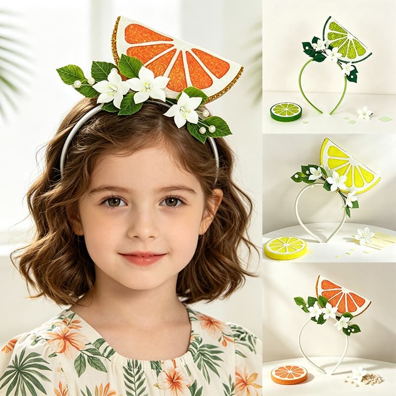 Crianças Frutas Bandana Laranja Limão Fatia Argola De Cabelo Para Meninas Verão Havaí Praia Foto Adereços