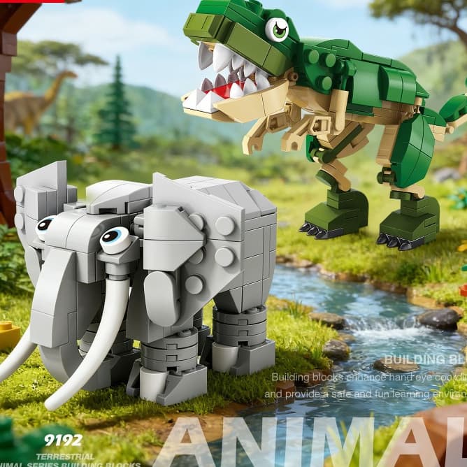 Terra animal Elefante Dinossauro Canguru Modelo Ornamento DIY Montagem Bloco De Construção Brinquedo Presente