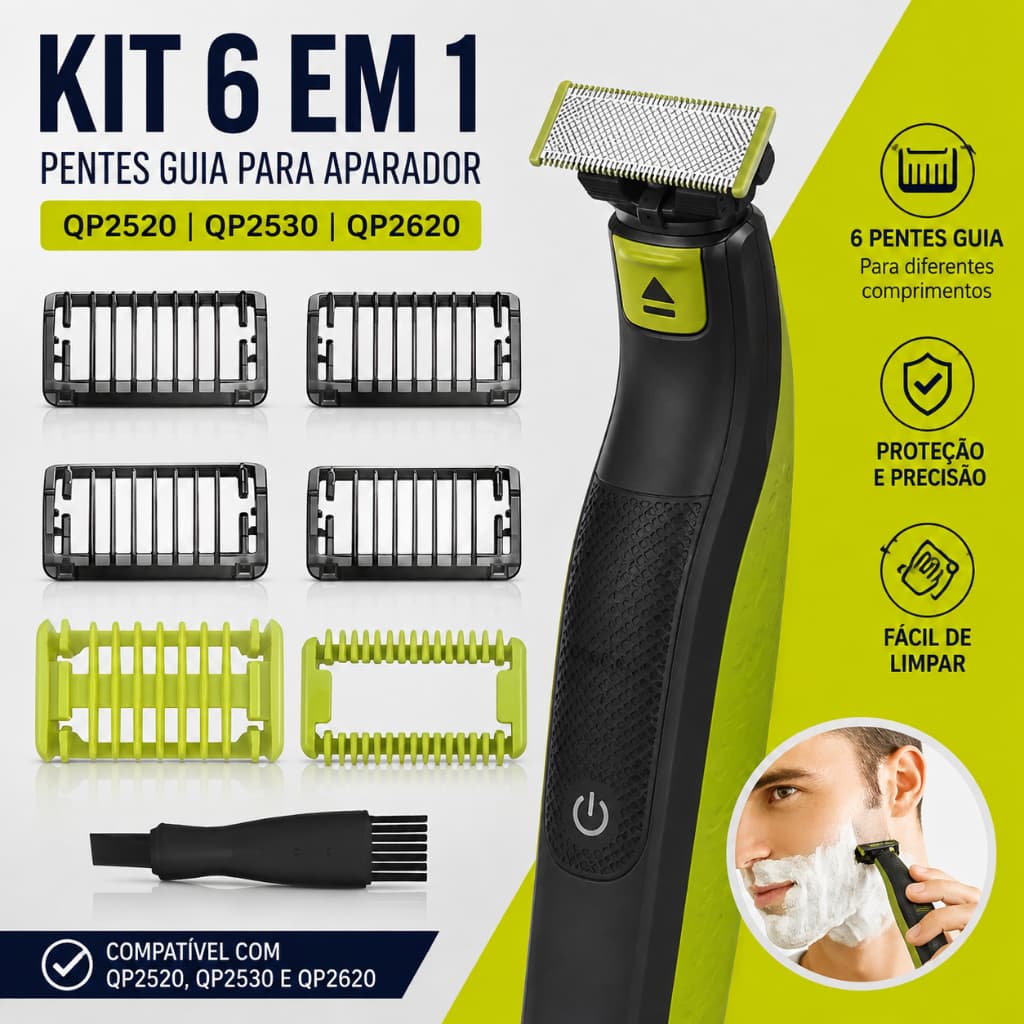 Comb Kit 1mm 2mm 3mm 5mm + Body Comb Compatible Onebladeadequados para modelos QP2520, QP2530, QP2620
