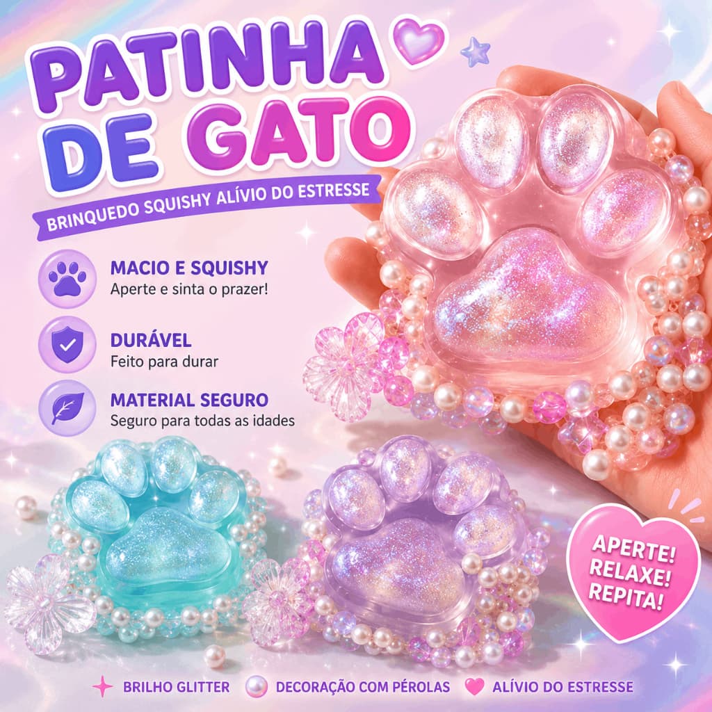 Brinquedo Mole De Pata De Gato Transparente Fofo Com Pérolas Alívio Do Estresse De Apertar Para Crianças E Adultos