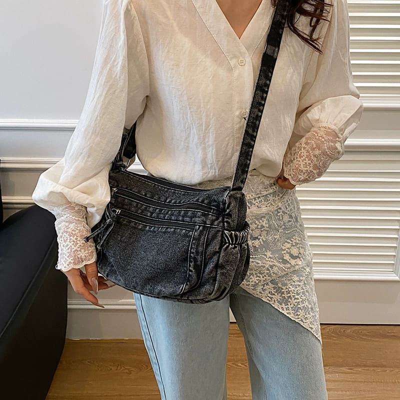 Bolsa feminina de ombro, estilo retro, em jeans, para o dia a dia, com grande capacidade mochila de lona