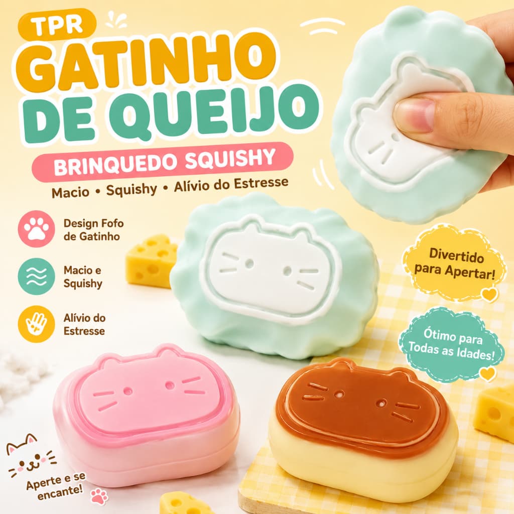 Brinquedo Mole De Gato De Queijo Fofo Textura De Lodo Macio TPR Alívio Do Estresse Fidget