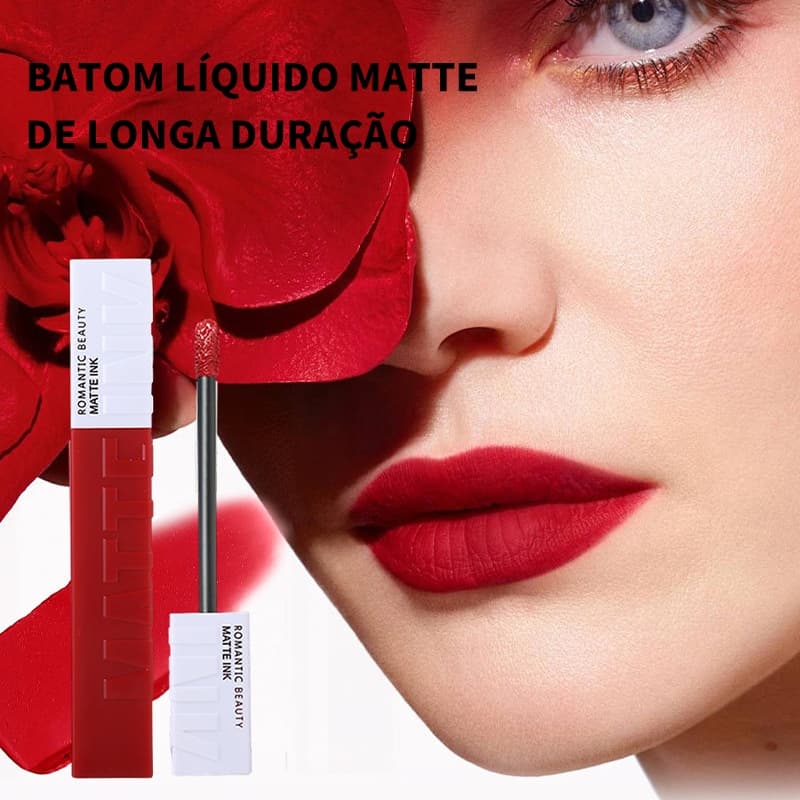 Batom Líquido Matte Romantic Beauty - Longa Duração Não Gruda no Copo
