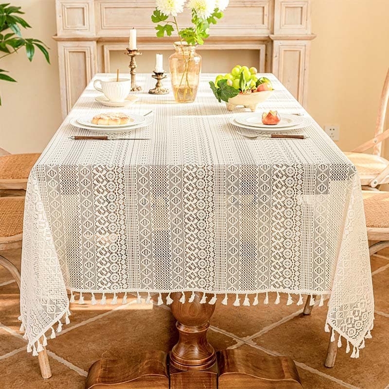 Toalha De Mesa De Renda Malha Com Borlas Para Decoração De Sala De Estar E Quarto À Prova De Poeira , Durável Resistente