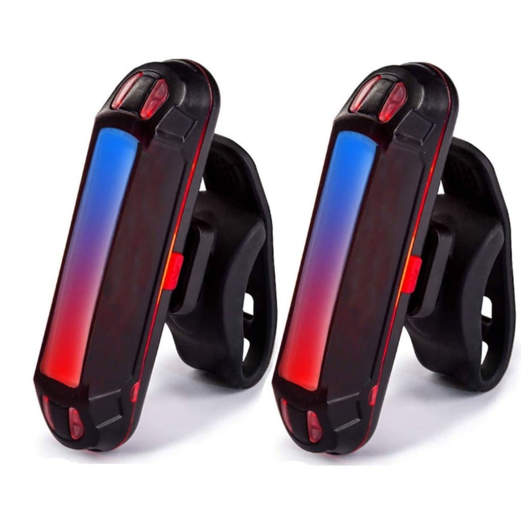 2/1 Lanterna Bike Bicicleta Led Sinalizador Recarregável Usb Traseiro Cor Azul e Vermelho