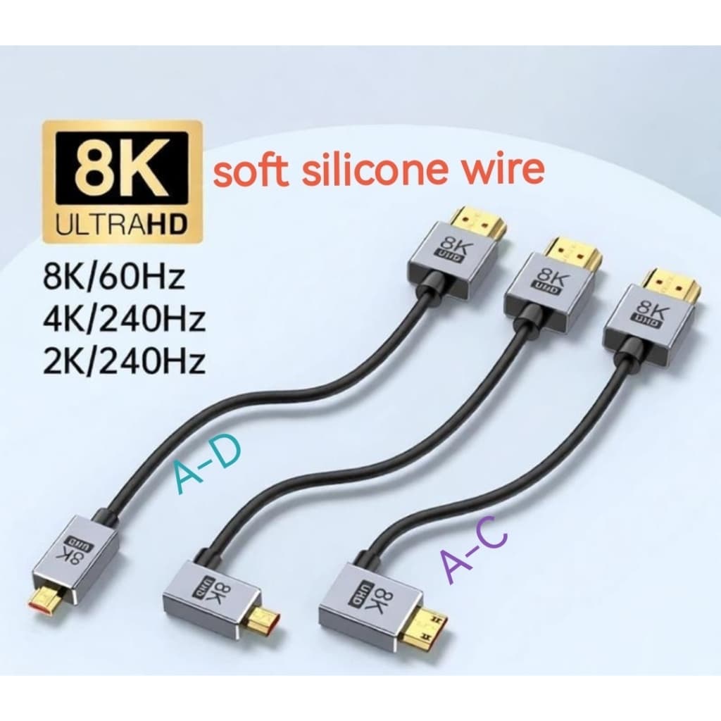 Silicone macio cotovelo Micro cabo câmera captura placa Monitor tela portátil 8K @ 60HZ