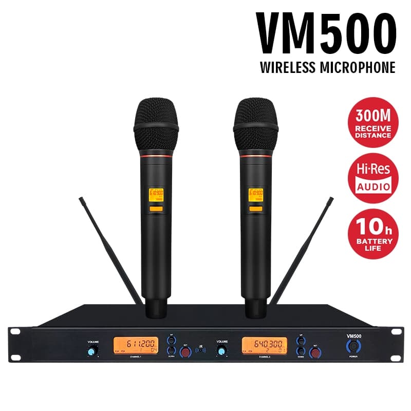 Conjunto de microfone sem fio VM500, 2 microfones de mão, UHF, receptor de Rack, Anti-interferência, microfone sem fio p