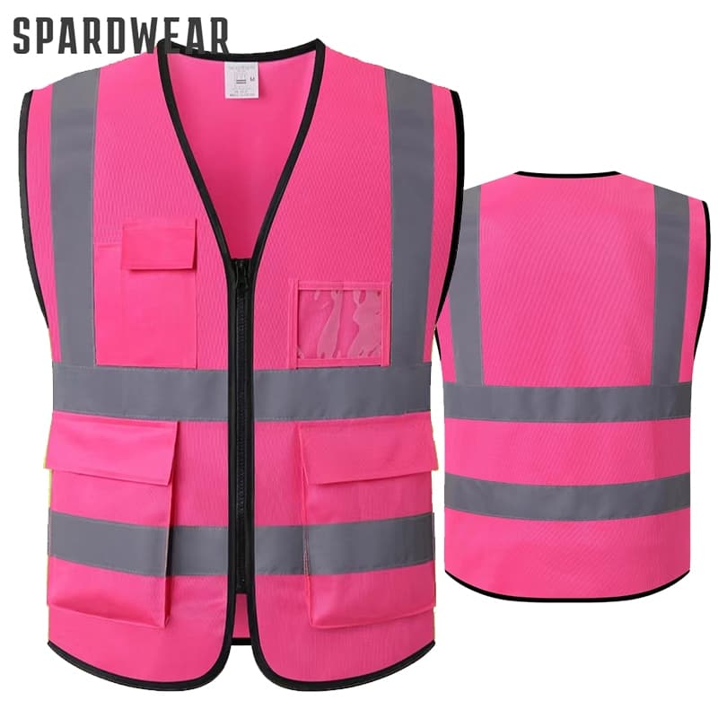 Colete De Segurança Rosa De Alta Visibilidade Com Bolsos , Trabalho Reflexivo ANSI/ISEA Classe 2 M/L/XL/XXL/XXXL/4XL