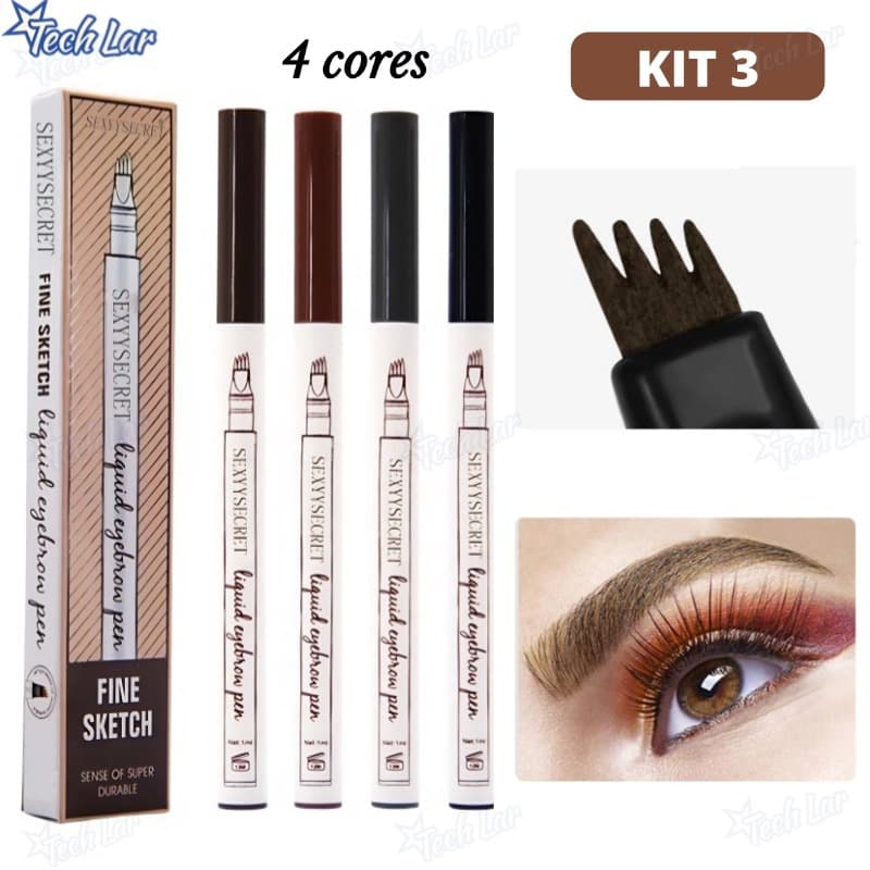 Kit 3 Caneta de sobrancelha Henna Microblading Fio a Fio À Prova D'Água Lápis com 4 Pontas