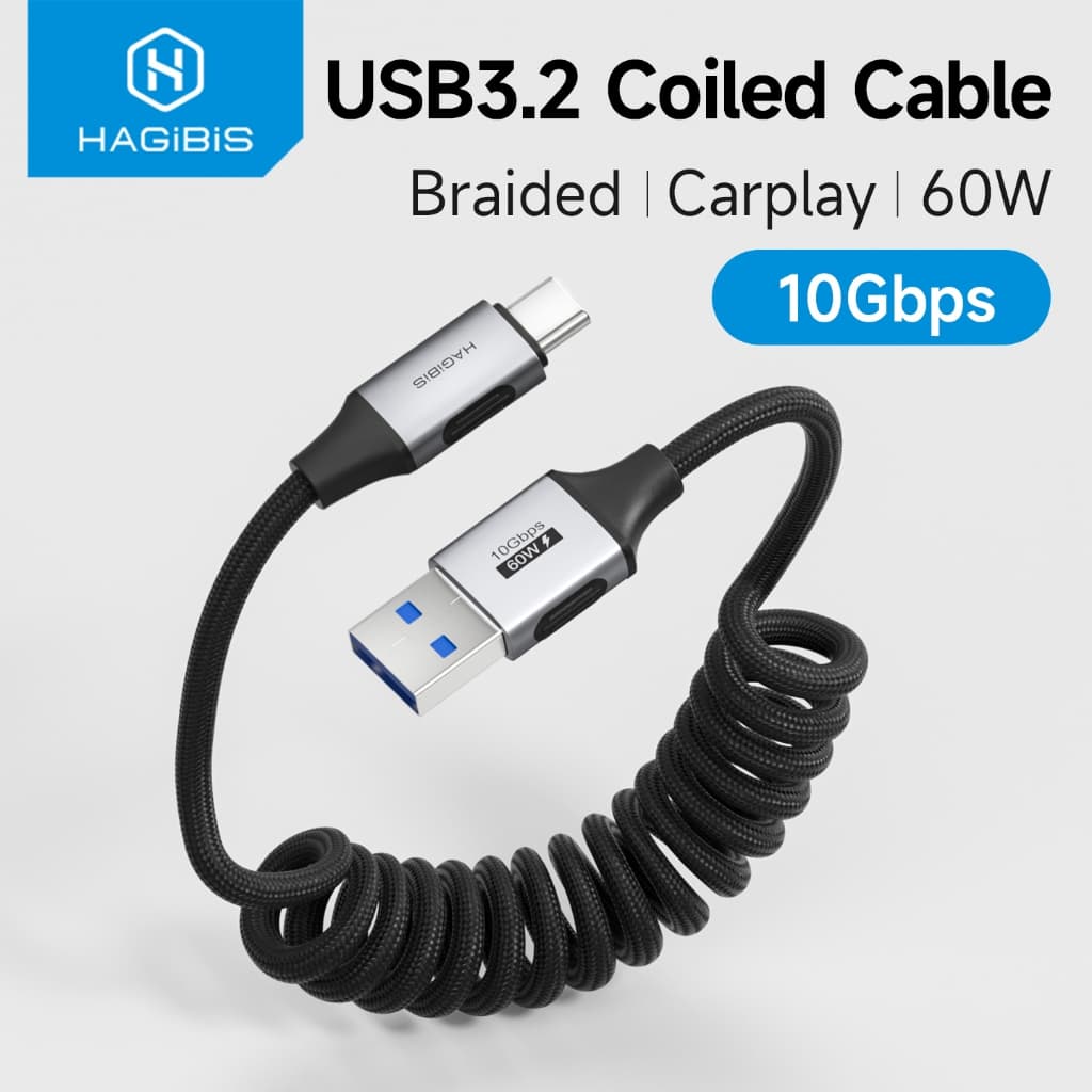 Hagibis Enrolado USB 3.2 Gen2 Para C Cabo A Tipo De Dados 10Gbps Carplay Motocicleta iPhone 17/16/15 Pro Max Carro