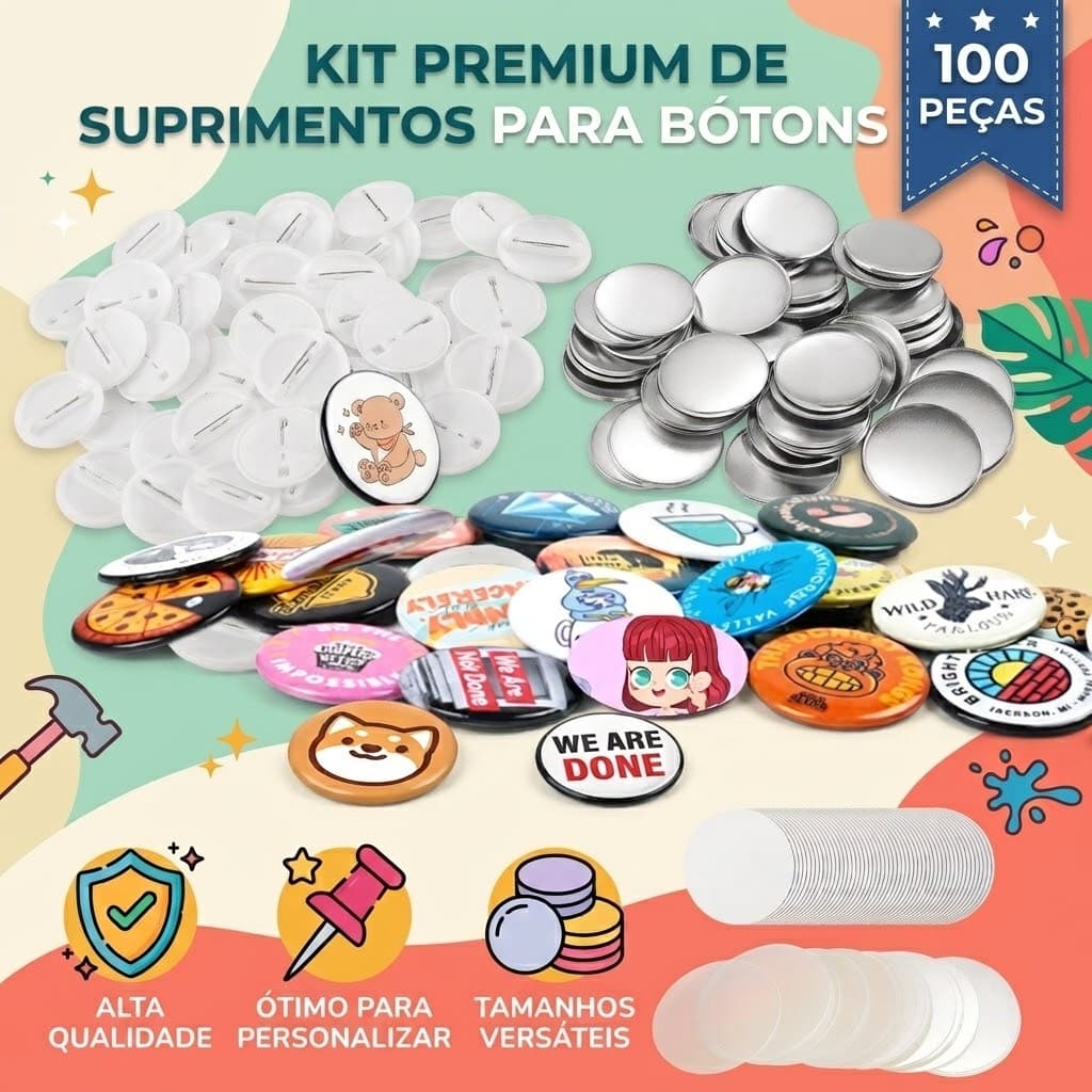 32mm/44mm/58mm – Conjunto De Botões De 100 Peças Para Máquina De Crachá Deslizante