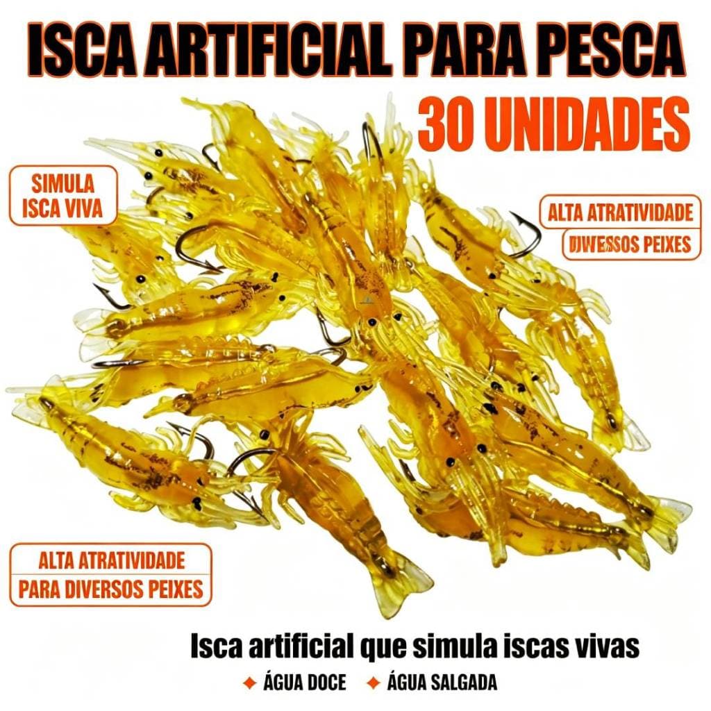 30 peças conjunto de isca Artificial sabor camarão fita de Silicone gancho 4cm e 2g pesca robalo Guppy robalo baixo do m