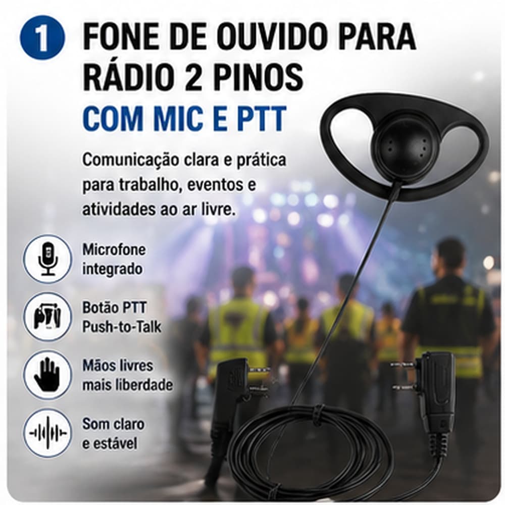 Fone De Ouvido Útil De 2 Pinos Walkie Talkie Para Rádio Baofeng Kenwood Puxing TYT