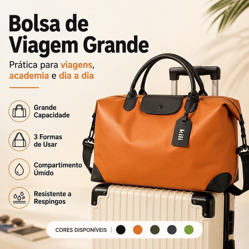 Bolsa de Viagem Grande 3 em 1 Separação Úmido e Seco Alça para Mala Bolsa Academia