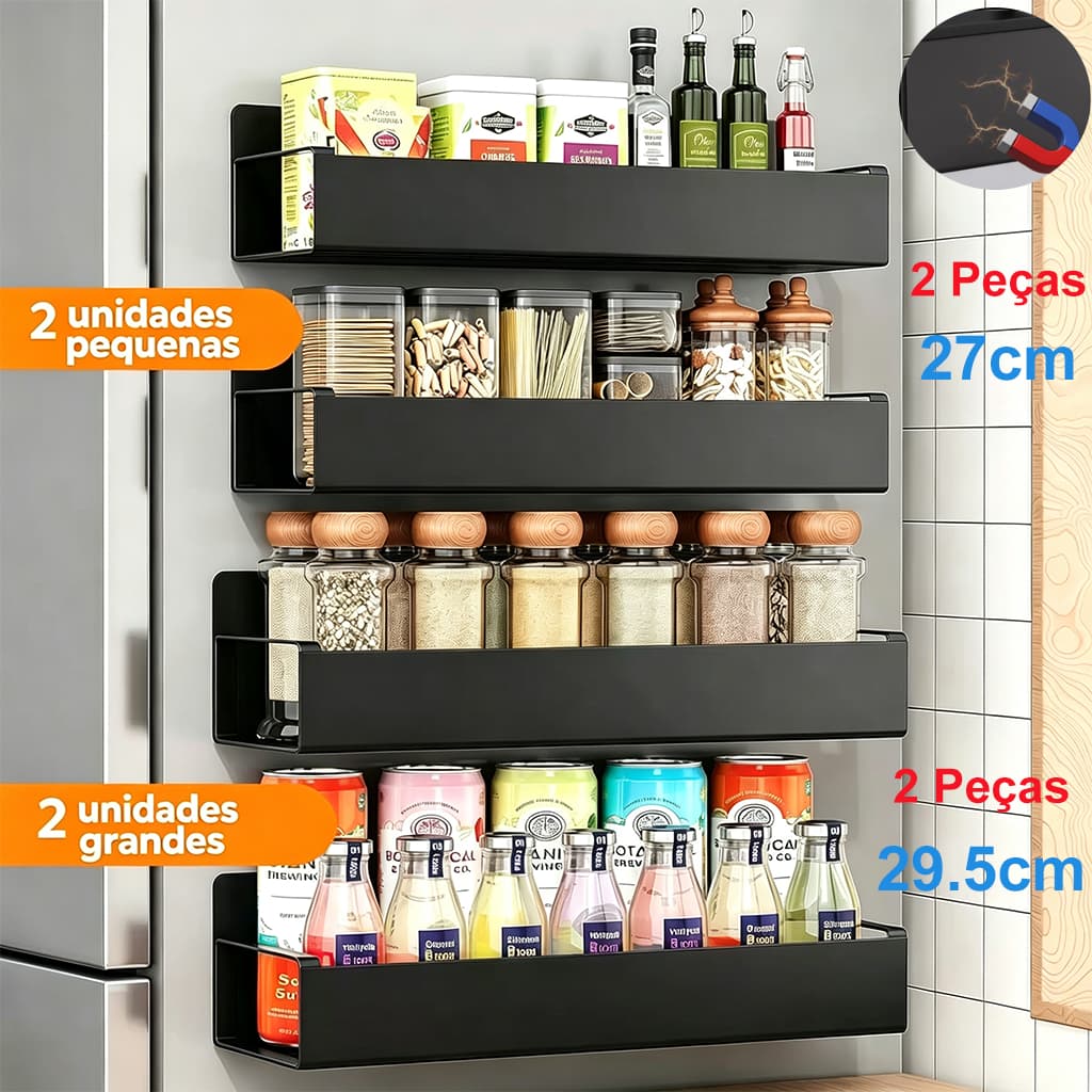 Kit 2/4 Prateleira Magnética Suporte Cozinha Organizador Para Geladeira Cozinha Máquina De Lavar Temperos