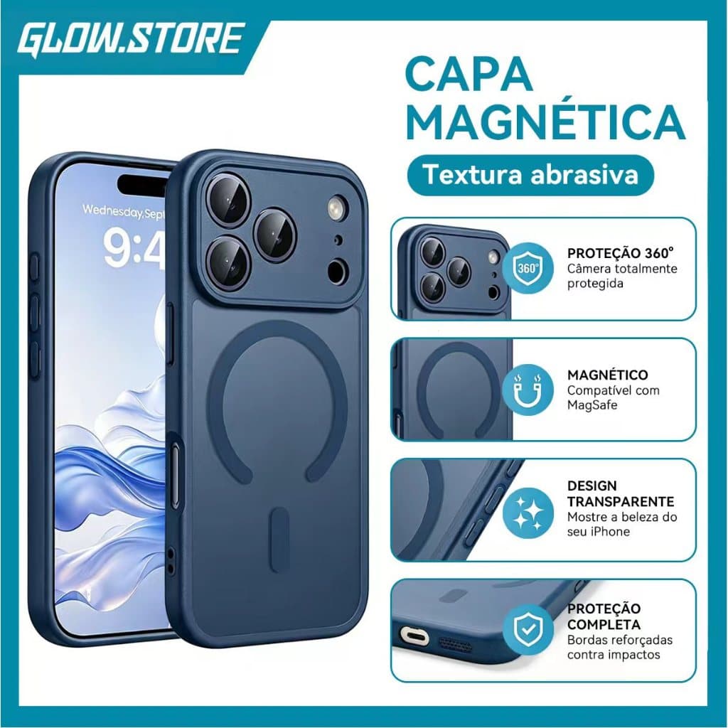 Capa Magnética Fosca para iPhone 17/16/15/14/13/12 Pro Max Plus, Anti‑Queda e Anti‑Impressão Digital