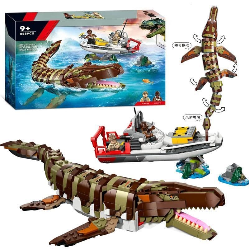 Mosasaurus Voyage Mission Compatível Lego Bloco de Construção Série Dinossauro 7697 Bloco de Construção Brinquedo Presen