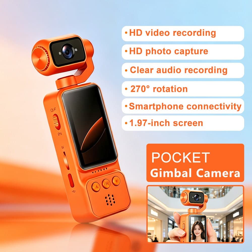 Câmera Vlog Gimbal De Bolso 80g Mini De Ação 270 ° Lente Giratória Transferência WiFi Gravador De Vídeo Esportivo Com Cl