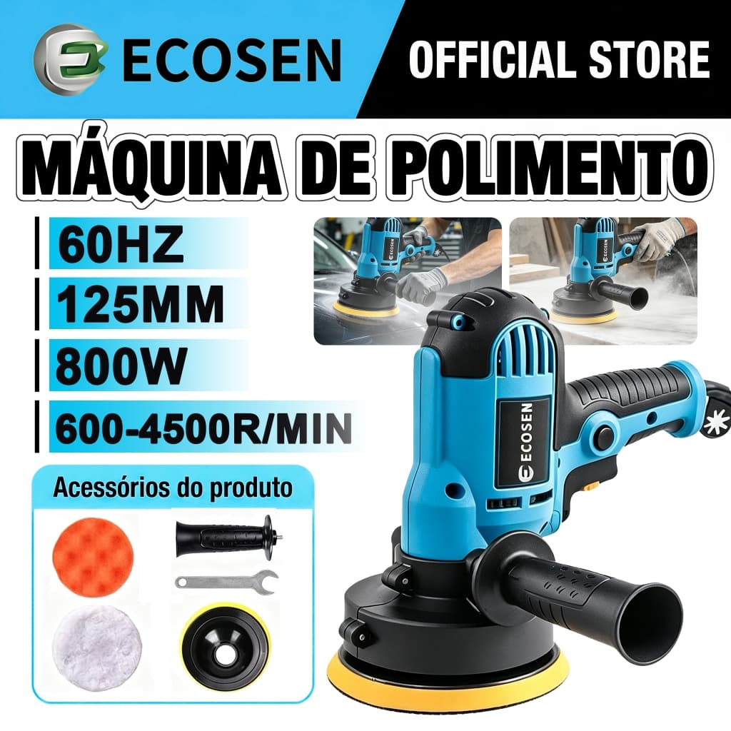 Politriz Automotiva 125mm 800W M14 com Punho 110V Azul/220V Amarela Kit Acessórios