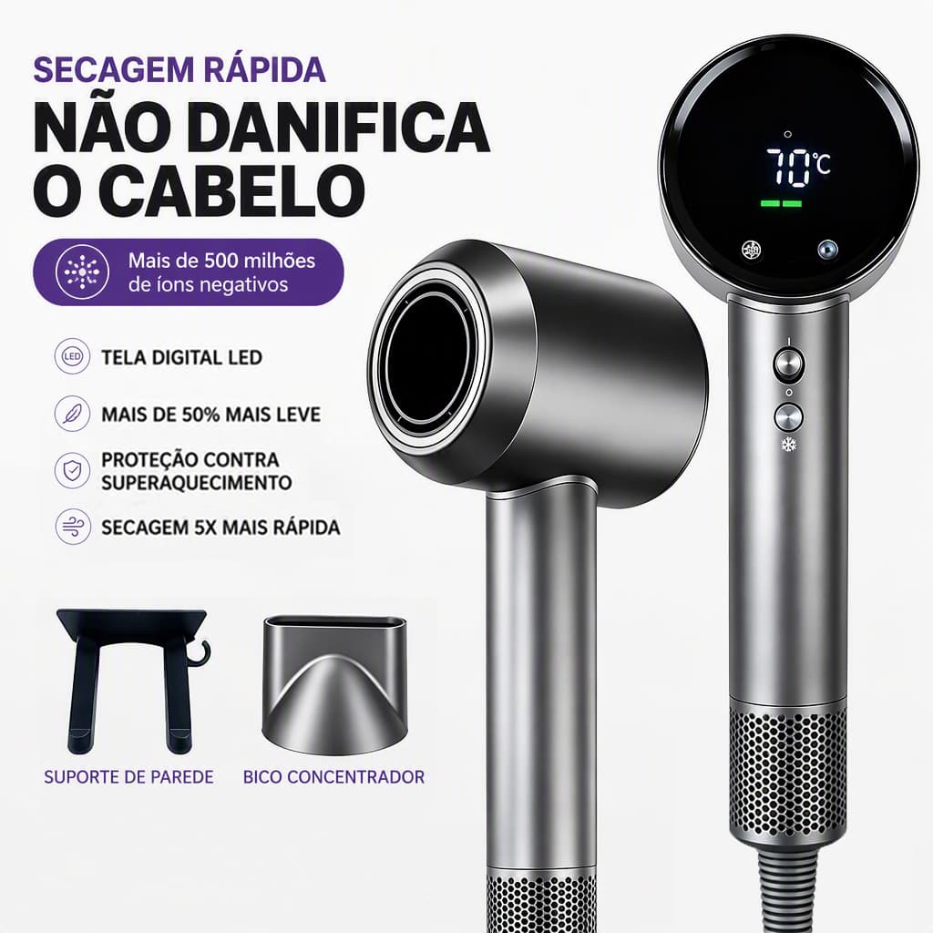Secador De Cabelo 220V Alta Velocidade Secador íons negativos Profissional | 500 Milhões de Íons para Salão
