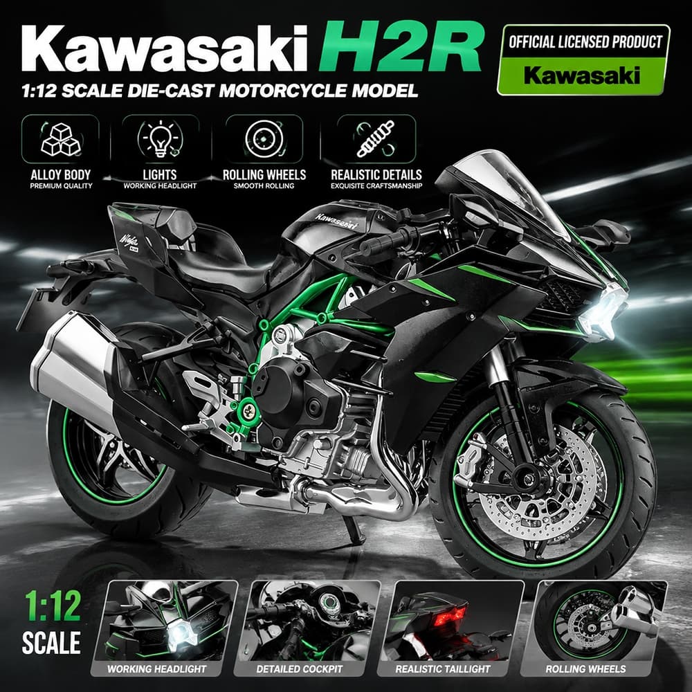 Escala 1 : 12 Kawasaki H2R Liga Modelo De Bicicleta Diecast Coleção Carro Crianças Presente Aniversário Metal Meninos Br