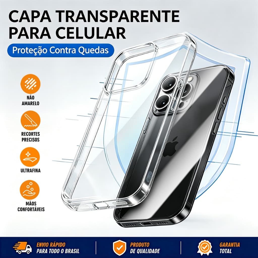 Capa Transparente iPhone 17 16 15 14 13 12 11 X Pro e Pro Max Acrílico Rígido Anti Impacto Premium